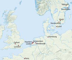 Cities where he worked; those outside Sweden were only visited during 1735–1738