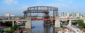 The Nicolás Avellaneda Bridge, connecting Dock Sud (left) to Buenos Aires
