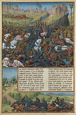 Heavily armored troops fighting at a heavily fortified fortress