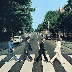 The photo session for the Abbey Road album cover, on 8 August 1969, turned out to be the band's penultimate one. From left: Harrison, McCartney, Starr, Lennon.