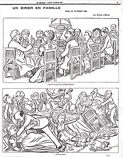 Contemporary cartoon depicting the divisions in French society caused by the Dreyfus affair