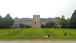 Main Building and the statue of Lee Yong-Ik, seen from the Central Square