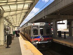 An outbound SEPTA Airport Line train at the Terminal A station, one of four SEPTA stops at the airport