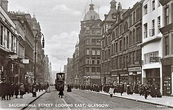 Sauchiehall Street, Glasgow, around 1914 looking east. The Willow Tearooms is shown on the right