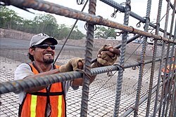 Worker assembling rebar for a water treatment plant in Mazatlan, Sinaloa, Mexico