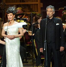 Andrea Bocelli and Song Zuying performing Time to Say Goodbye at the East Meets West concert at London's Royal Albert Hall, June 2012