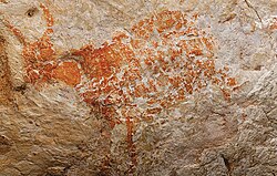 One of the oldest known figurative paintings, a depiction of an unknown bovine, was discovered in the Lubang Jeriji Saléh cave and dated to be more than 40,000 (perhaps as old as 52,000) years old.[6][7]
