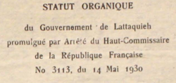 Statut Organique of the Alawite State, 14 May 1930