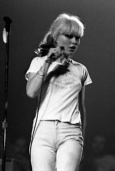Deborah Harry from the band Blondie, performing at Maple Leaf Gardens in Toronto in 1977