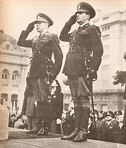 President Edelmiro Farrell (left) and his benefactor, Vice President and Colonel Juan Perón, in April 1945.
