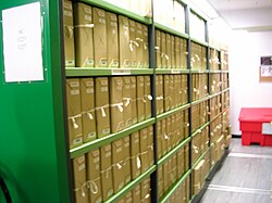 Moveable shelving in one of the more modern repositories