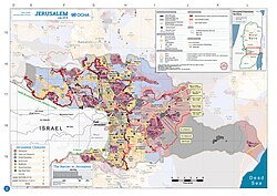 2018 United Nations map of the area, showing the Israeli occupation arrangements.