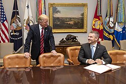 Former Slovak Prime Minister Peter Pellegrini (current President of Slovakia) with U.S. President Donald Trump in the White House, 2019