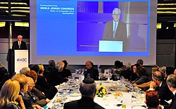 Germany's Foreign Minister Frank-Walter Steinmeier addressing a dinner of the World Jewish Congress in Berlin, September 2014