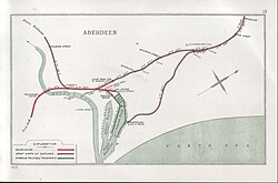 A 1913 Railway Clearing House Junction Diagram showing railways in the vicinity of Aberdeen (present station shown here as JOINT PASS. STA.)