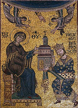 Monreale mosaics: William II offering the Monreale Cathedral to the Virgin Mary
