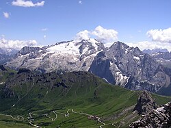 The Marmolada, in the northeast, is the highest mountain in the Dolomites