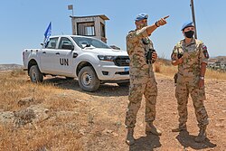 Slovak members of UNFICYP peacekeepers patrolling the buffer zone in Cyprus