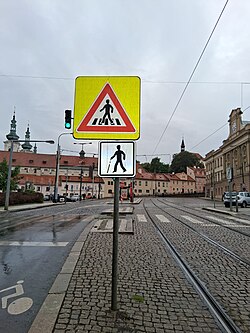 Blind pedestrians - road sign in Prague (Czechia)