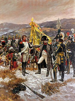 Napoleon I awarding the Legion d'Honneur to a dragoon for the capture of an Imperial regimental flag.
