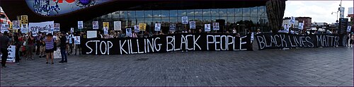 One-year commemoration of the killing of Michael Brown and the Ferguson unrest at Barclays Center in Brooklyn, New York, August 2015
