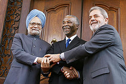 Mbeki with Brazilian President Lula da Silva and Indian Prime Minister Manmohan Singh at the second IBSA summit in Pretoria, October 2007.