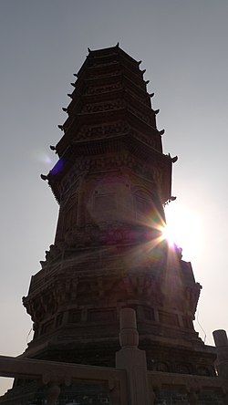 The Bailin Temple Pagoda of Zhaoxian County, Hebei Province, built in 1330 during the Yuan dynasty