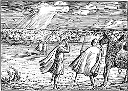 Kalf Arnesson with the young Magnus at the Battle of Stiklestad: 19th century illustration by Halfdan Egedius