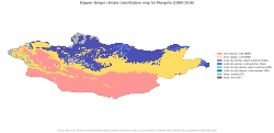 Köppen climate classification zones in Mongolia