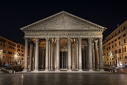 The Pantheon, Rome, built during the reign of Hadrian, which still contains the largest unreinforced concrete dome in the world