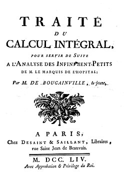 Bougainville was recognized by the Royal Society of London for Traité du calcul intégral, his two volume work on integral calculus.