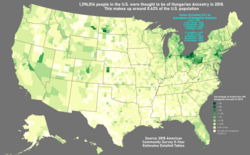 Distribution of Americans claiming Hungarian Ancestry by county in 2018