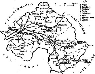 Map of Satu Mare County as constituted in 1938.