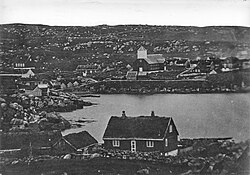 Tórshavn in 1864, the Løgting (parliament) is at top left
