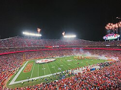 Arrowhead Stadium at night, prior to a game against the Green Bay Packers.