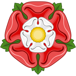 The Tudor rose is a combination of the red rose of Lancaster and the white rose of York.